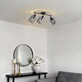 Spot de tavan negru cu sticlă fumurie cu 3 lumini - Domo