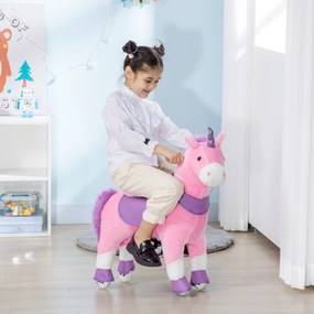 HOMCOM Balansoar Unicorn pentru Copii 3-6 Ani, cu Roți, Roz, 70x32x87cm | Aosom Romania