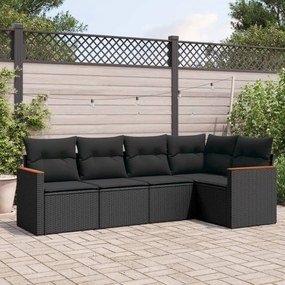 3258345 vidaXL Set mobilier de grădină cu perne, 5 piese, negru, poliratan