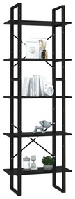 Biblioteca cu 5 rafturi, negru, 60x30x175 cm, PAL 1, Negru, 60 x 30 x 175 cm