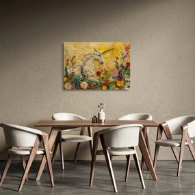 Tablou pe sticlă - Unicorn cu flori (70x50 cm)