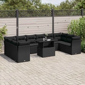 vidaXL Set canapele de grădină cu perne, 11 piese, negru, poliratan