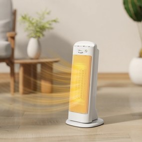 HOMCOM Sobă Electrică Ceramică 2000W, 4 Moduri și Încălzire Reglabilă, Oscilație 55°, Alb | Aosom Romania