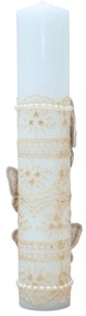 Lumanare botez invelita in broderie si accesorizata cu fluturi, Auriu, 30x6.5 cm - LPB-243