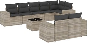 vidaXL Set canapele de grădină cu perne, 9 piese gri deschis poliratan