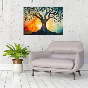 Tablou pe sticlă – Mozaic – soare și arbore I. (70x50 cm)