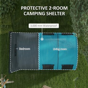 Outsunny Cort de Camping Impermeabil, Cort cu 5 Locuri, Zonă Separată de Dormit și Living, 480x260x200 cm, Gri și Albastru | Aosom Romania