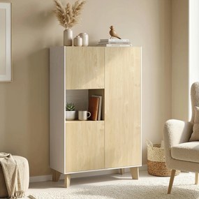 HOMCOM Bufet pentru living, mobilier de depozitare cu 6 compartimente și uși cu închidere amortizată, 80x40x135cm, alb și lemn natural | Aosom Romania