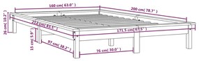 Cadru de pat, gri, 160x200 cm, lemn masiv de pin Gri, 160 x 200 cm