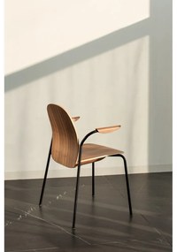 Scaune de dining maro/maro coniac cu cotiere/stivuibile 2 buc. cu aspect de lemn de nuc Book – Gazzda