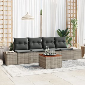 vidaXL Set de canapele pentru grădină cu pernă 5 pcs Gri Rattan poli