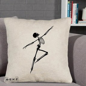 Perna Decorativa Schelet Dansator Silueta Neagra Halloween, 40x40 cm, Bej Canapea, Husa Detasabila, Perna Inclusa, BEKZ®