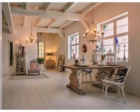 Masă de dining shabby chic, cu finisaj alb antichizat, Madeleine