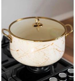Oala Goldmann GM 8017-20B, 4 L, 20x13 cm, Email, Acoperire antiaderenta, Inductie, Auriu/Marmură