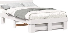 vidaXL Cadru de pat cu headboard Alb 120 x 200 cm Lemn de pin masiv