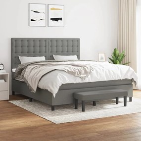 vidaXL Pat continental cu saltea, gri închis, 160x200 cm, țesătură