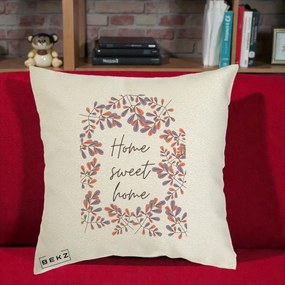 Perna Decorativa Home Sweet Home Frunze Colorate, 40x40 cm, Ecru, Husa Detasabila, Perna Inclusa, BEKZ®