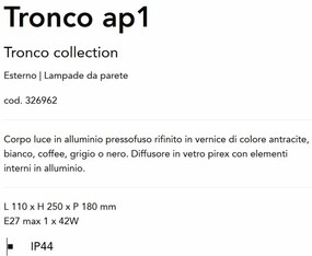 Aplica de perete iluminat exterior IP44 Tronco ap1 cafeniu