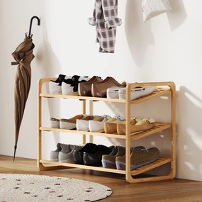 HOMCOM Etajeră pentru pantofi cu 3 rafturi pentru 12 perechi de pantofi din bambus 76x33x50.8 cm | Aosom Romania