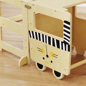 AIYAPLAY Turn de învățare 3-în-1 pliabil convertibil în birou și scaun cu tablă desene cu pisici Natural | Aosom Romania