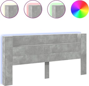 vidaXL Tăblie de pat cu dulap și LED, gri beton, 220x16,5x103,5 cm