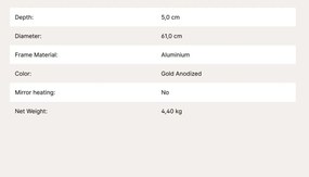 Oglinda decorativa design modern CARLO auriu D-61cm