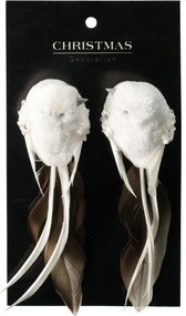 Set de decorațiuni de Crăciun Pasăre, albă,14x4x4cm, cu clemă, SET DE 2 BUCĂȚI