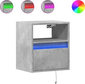 vidaXL Comode TV de perete cu lumini LED 2 buc. gri beton 41x31x45 cm