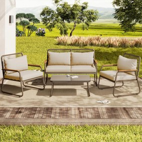 Set lounge de grădină pentru 4 persoane, Bej | Aosom Romania