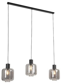 Lampă suspendată de design neagră cu sticlă fumurie 3 lumini 161,5 cm - Qara