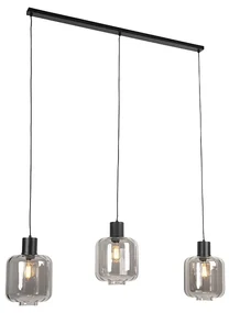 Lampă suspendată de design neagră cu sticlă fumurie 3 lumini 161,5 cm - Qara