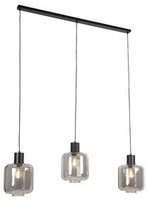 Lampă suspendată design negru cu sticlă fumurie 3 lumini 161,5 cm - Qara