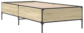 844967 vidaXL Cadru de pat, stejar sonoma, 90x200 cm, lemn prelucrat și metal