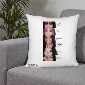Perna Personalizata K-pop KATSEYE Semnaturi fara Foto, 40x40 cm, Alb Pufos, Husa Detasabila, Perna Inclusa, BEKZ®
