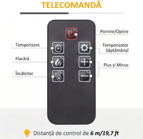 HOMCOM Șemineu Electric 1800W cu Efect de Flacără Reglabilă, Telecomandă și Timer | Aosom Romania