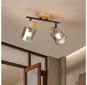 Brilagi - Plafonieră cu spoturi HYGGE, 2xE14/15W/230V, lemn de cauciuc/sticlă fumurie