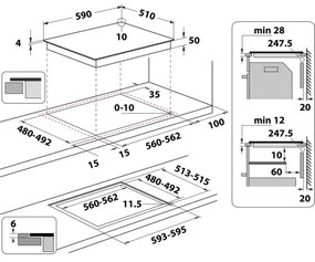 Plita vitroceramica cu inductie incorporabila Whirlpool WL B4060 CPNE, 7200W, 4 zone, 9 grade, 6-Th Sense, FlexiCook, Negru