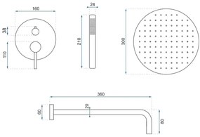 REA-P4100 - Set de duș LUNGO cu baterie încastrată, negru