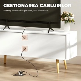 HOMCOM Cabinet TV 55" cu 2 Dulapuri, Uși și 2 Rafturi Deschise, Consolă TV din Lemn și PAL, 120x34x50 cm, Alb | Aosom Romania