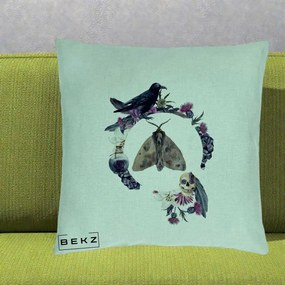 Perna Decorativa Gothic Wreath Corb Moliu Craniu, 40x40 cm, Verde Menta, Husa Detasabila, Perna Inclusa, BEKZ®