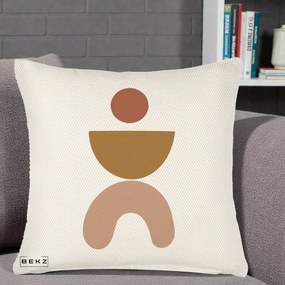 Perna Decorativa Geometric Boho Disc si Arc, 40x40 cm, Crem Reliefat, Husa Detasabila, Perna Inclusa, BEKZ®