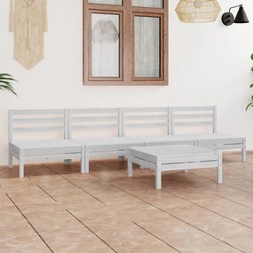 vidaXL Set mobilier de grădină, 5 piese, alb, lemn masiv de pin