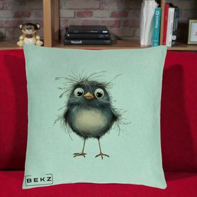 Perna Decorativa Pui Negru Zbarlit cu Pene Fine, 40x40 cm, Verde Menta, Husa Detasabila, Perna Inclusa, BEKZ®