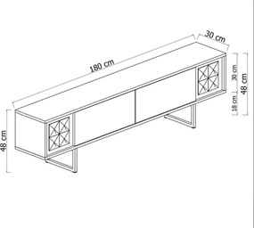 Comoda TV, Hanah Home, Chrome Line, 180x30x48 cm, Alb/Negru