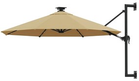 vidaXL Umbrelă de soare montată pe perete cu LED-uri, taupe, 300 cm
