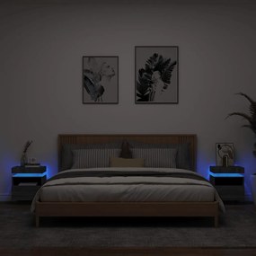 vidaXL Noptiere cu lumini LED, 2 buc., sonoma gri, 40x39x48,5 cm