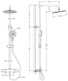Set de duș cu baterie termostatică BATH DELUXE 31-120-05-60-00 DRAGOR crom
