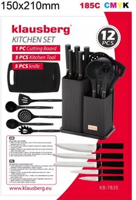 Set cutite si ustensile de bucatarie Klausberg KB 7835, 12 piese, Otel inoxidabil, Negru