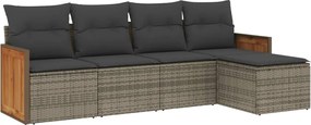 vidaXL Set canapea de grădină cu perne, 5 piese, gri, poliratan