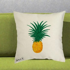Perna Decorativa Ananas Tropical, 40x40 cm, Ecru, Husa Detasabila, Perna Inclusa, BEKZ®